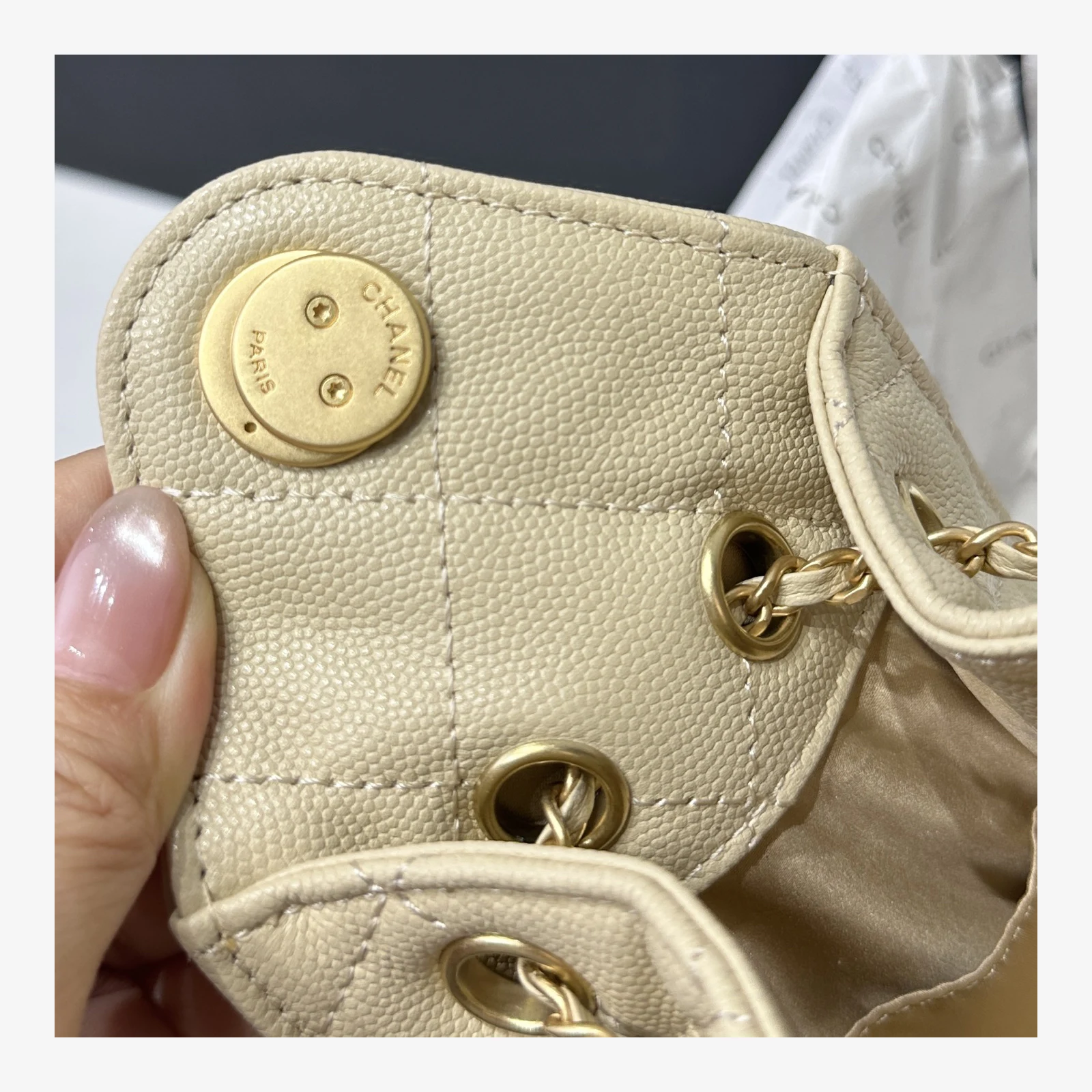 Chanel 25 Mini Handbag AS5631 · Grained Calfskin Beige · Grained Calfskin · Gold-Tone Metal