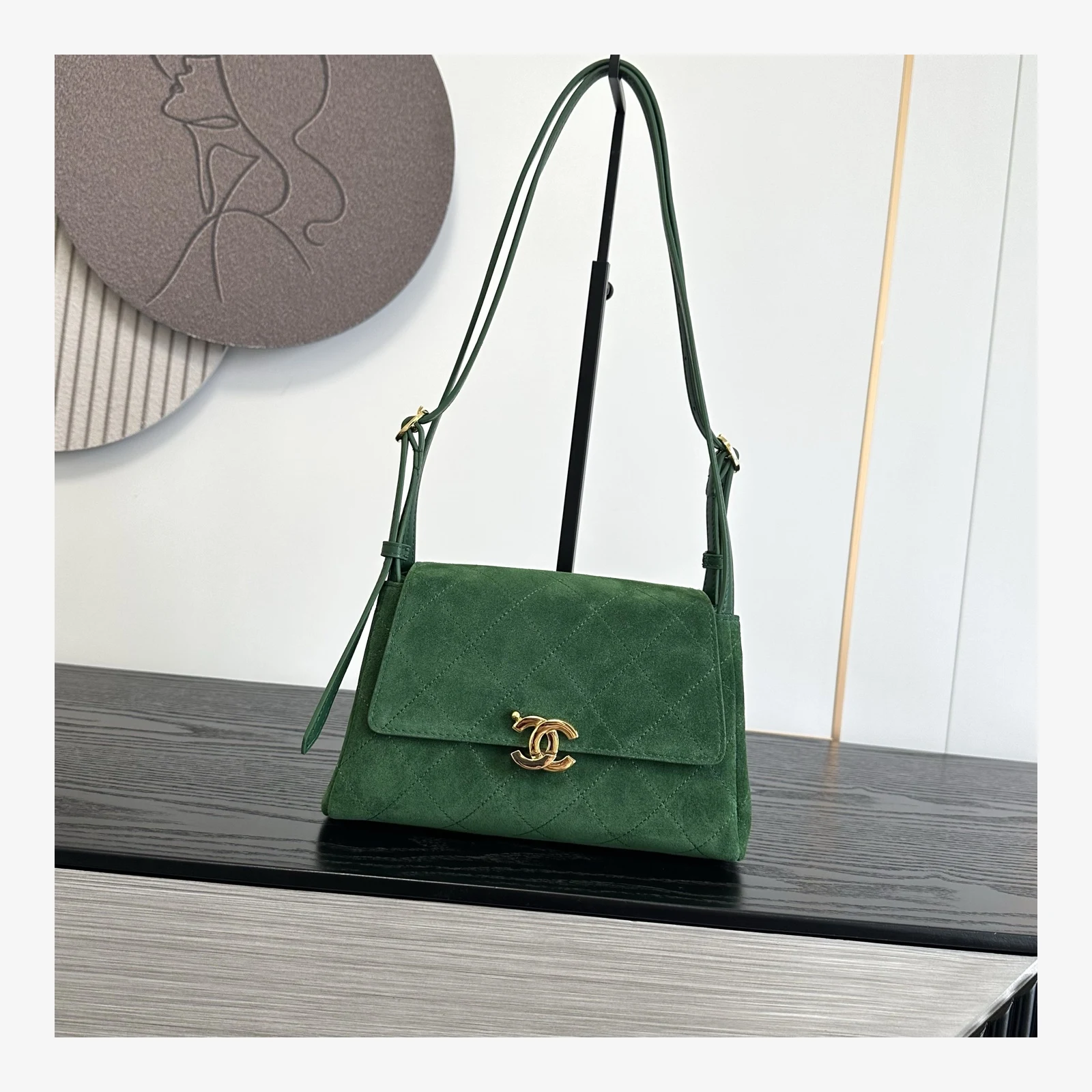 Chanel Small Flap Bag AS6489 · Dark Green Suede Calfskin Dark Green · Suede Calfskin & Calfskin · Gold-Tone Metal