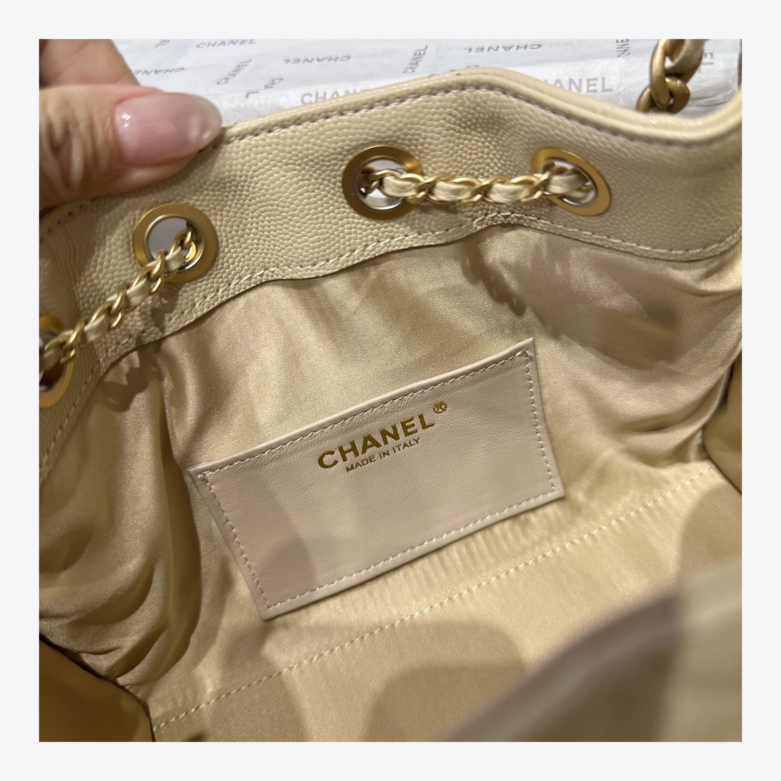 Chanel 25 Mini Handbag AS5631 · Grained Calfskin Beige · Grained Calfskin · Gold-Tone Metal
