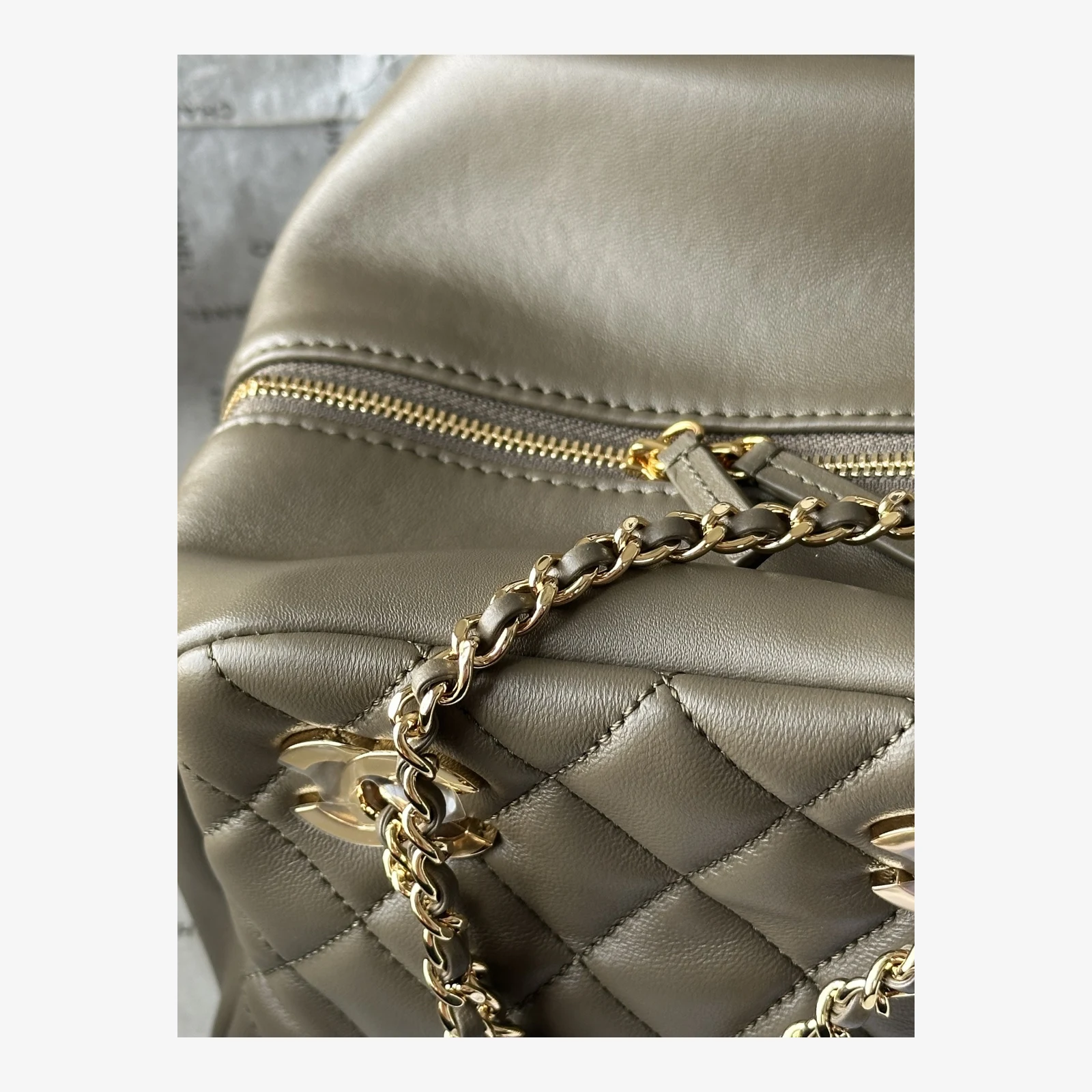 Chanel Small Bowling Bag AS6472 · Dark Khaki Lambskin Dark Khaki · Lambskin · Gold-Tone Metal
