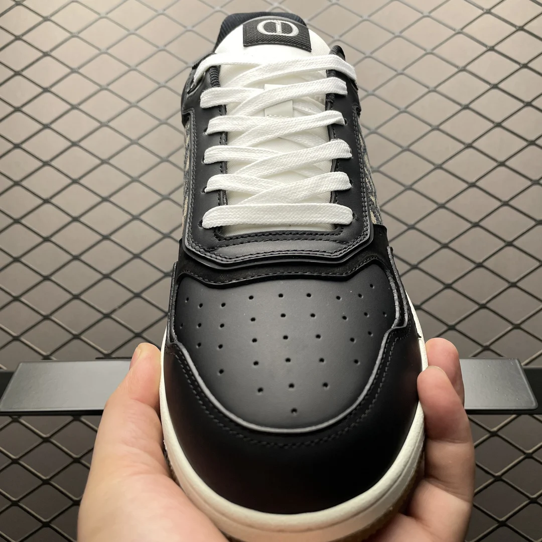 Dior B27 Uptown Low-Top Sneaker Black Calfskin with Beige and Black Oblique