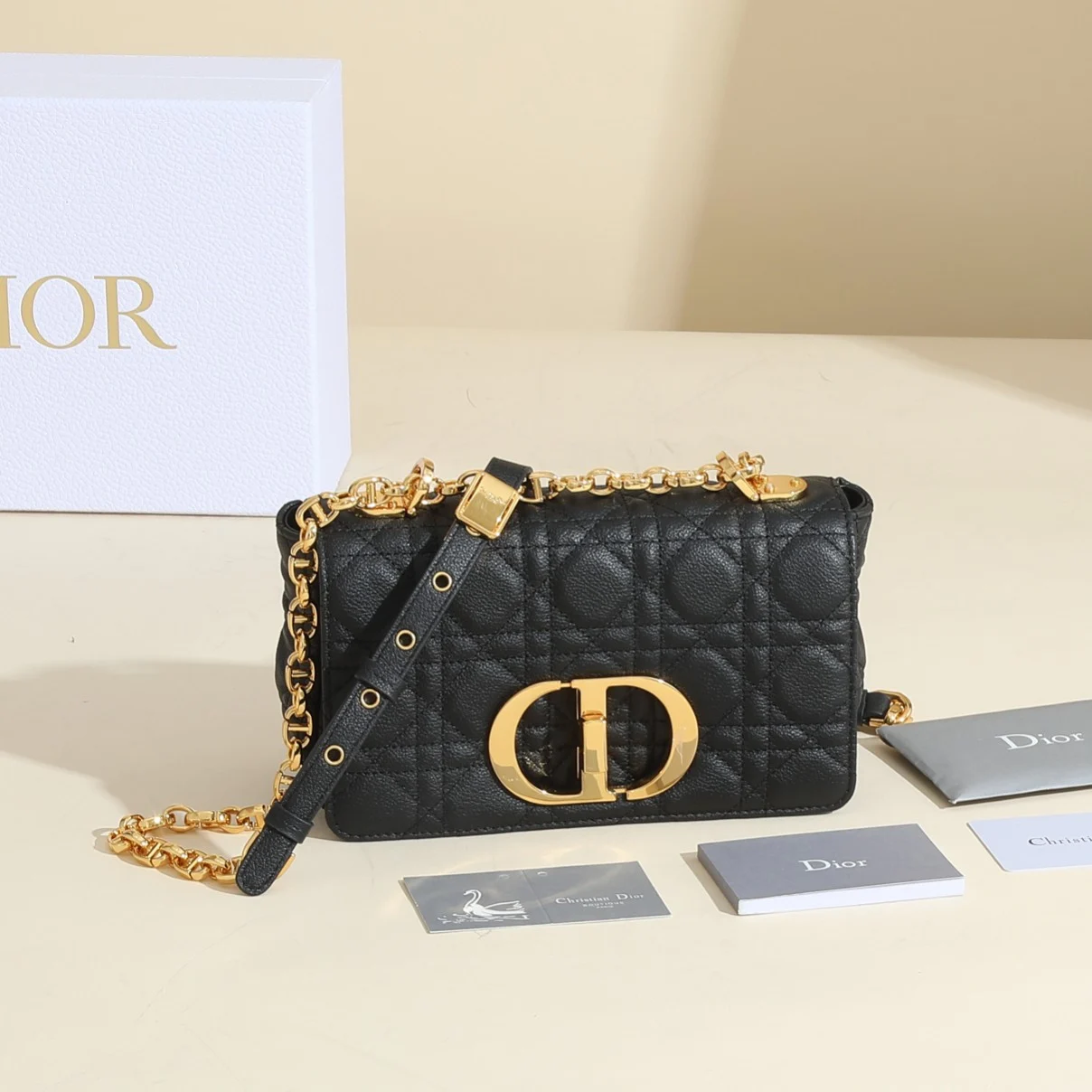 Small Dior Caro Bag Black Supple Cannage Calfskin · M9241UWHC_M900