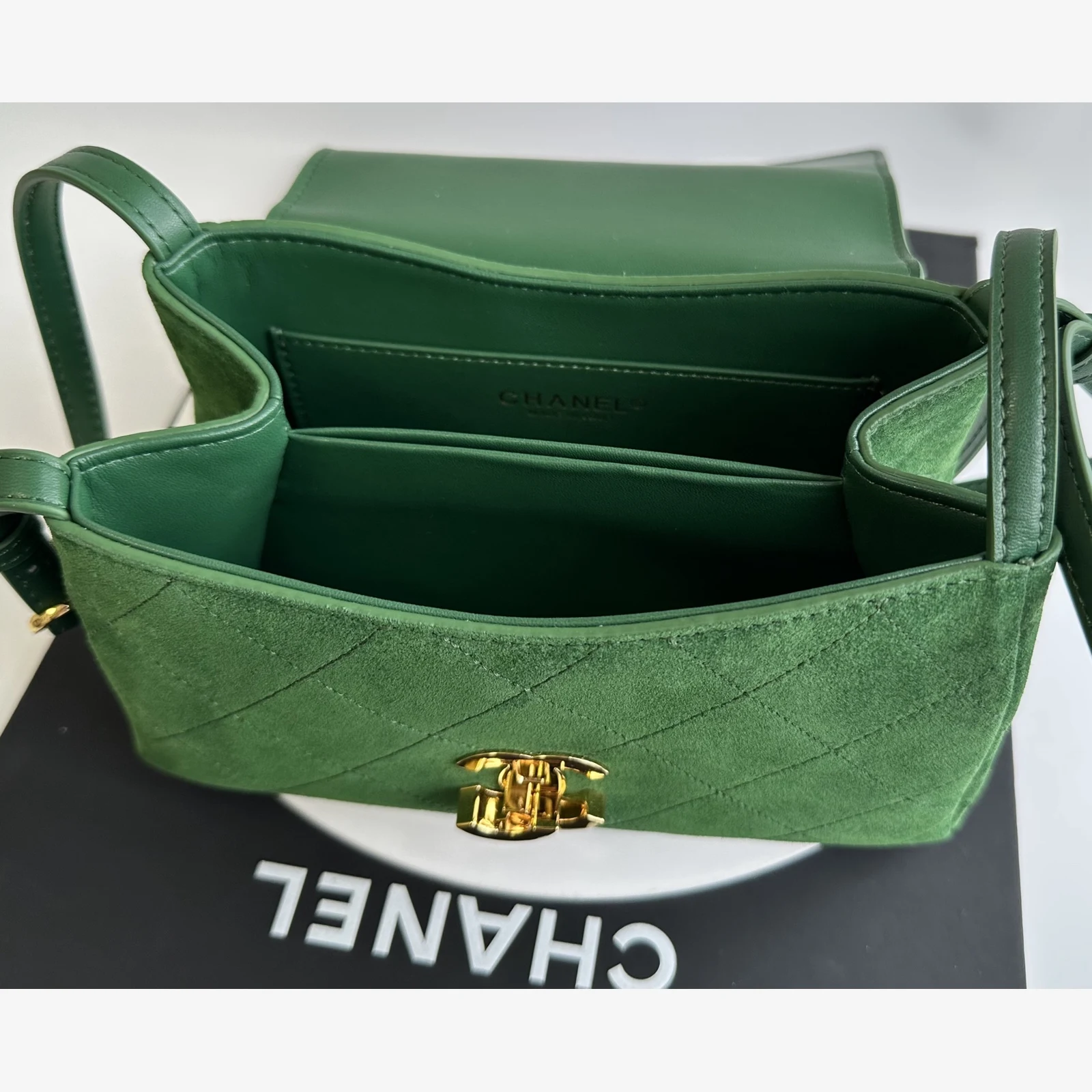 Chanel Small Flap Bag AS6489 · Dark Green Suede Calfskin Dark Green · Suede Calfskin & Calfskin · Gold-Tone Metal