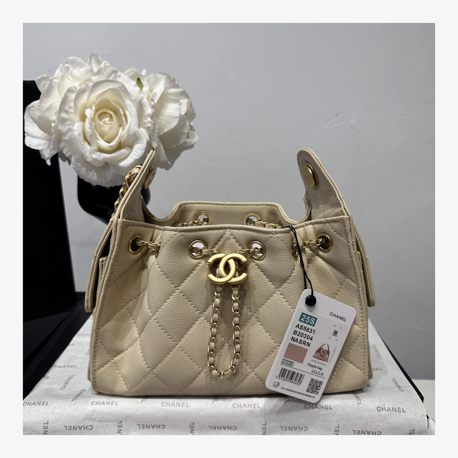 Chanel 25 Mini Handbag AS5631 · Grained Calfskin Beige · Grained Calfskin · Gold-Tone Metal
