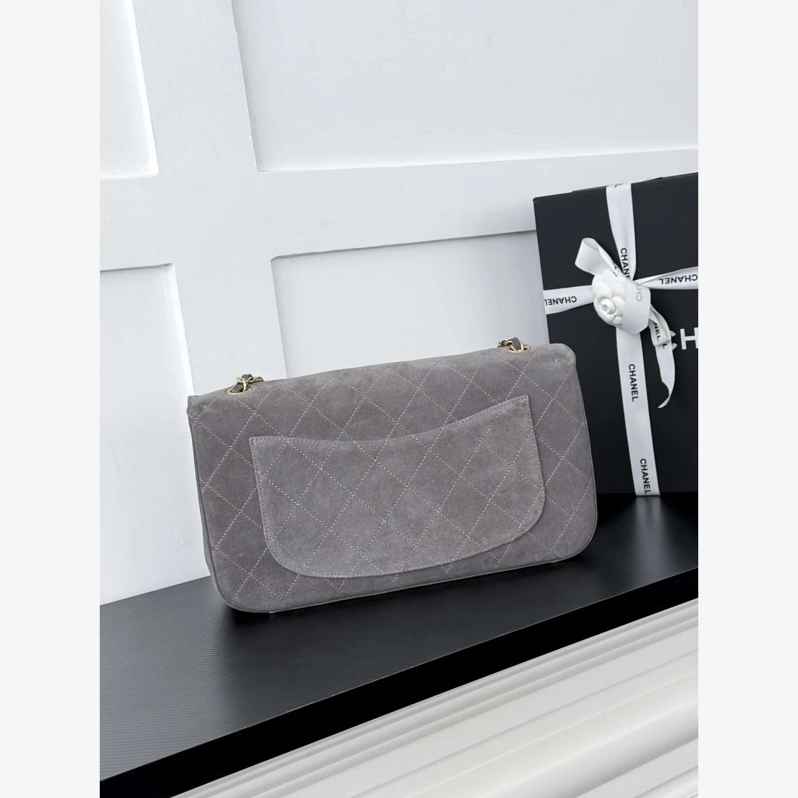 Chanel Maxi Flap Bag AS6627 · Suede Calfskin Dark Grey · Suede Calfskin · Gold-Tone Metal