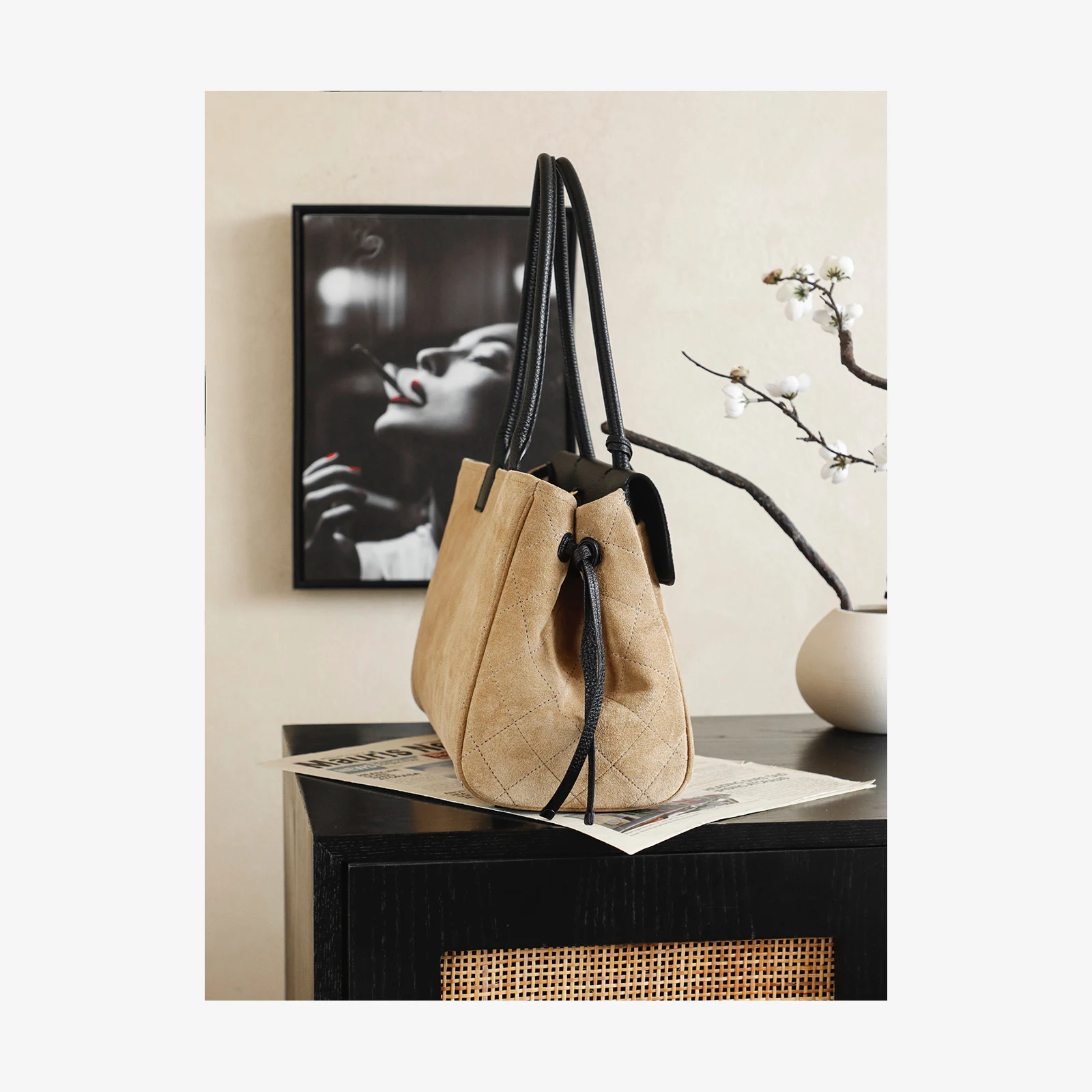 Chanel Shopping Bag AS6428 · Dark Beige & Black Suede Dark Beige & Black · Suede Calfskin & Grained Calfskin · Gold-Tone Metal