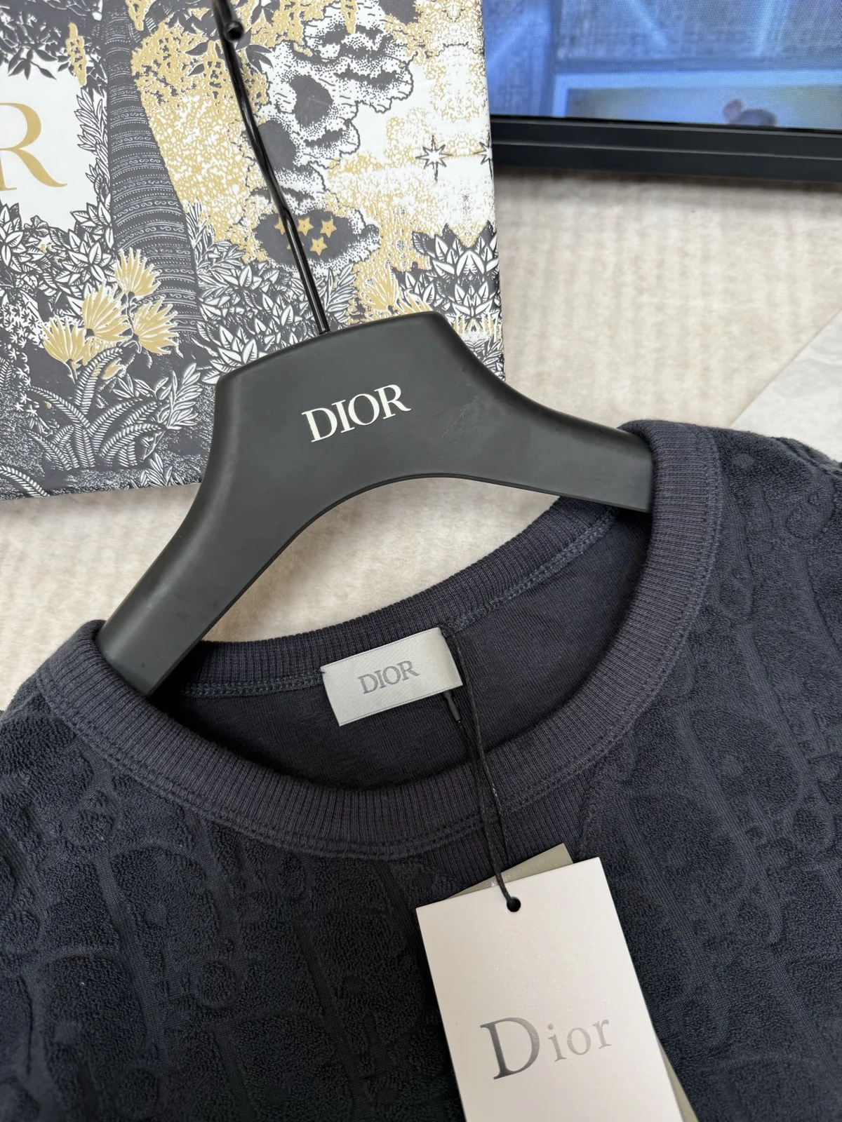 Dior Oblique Relaxed-Fit T-Shirt Black Terry Cotton Jacquard