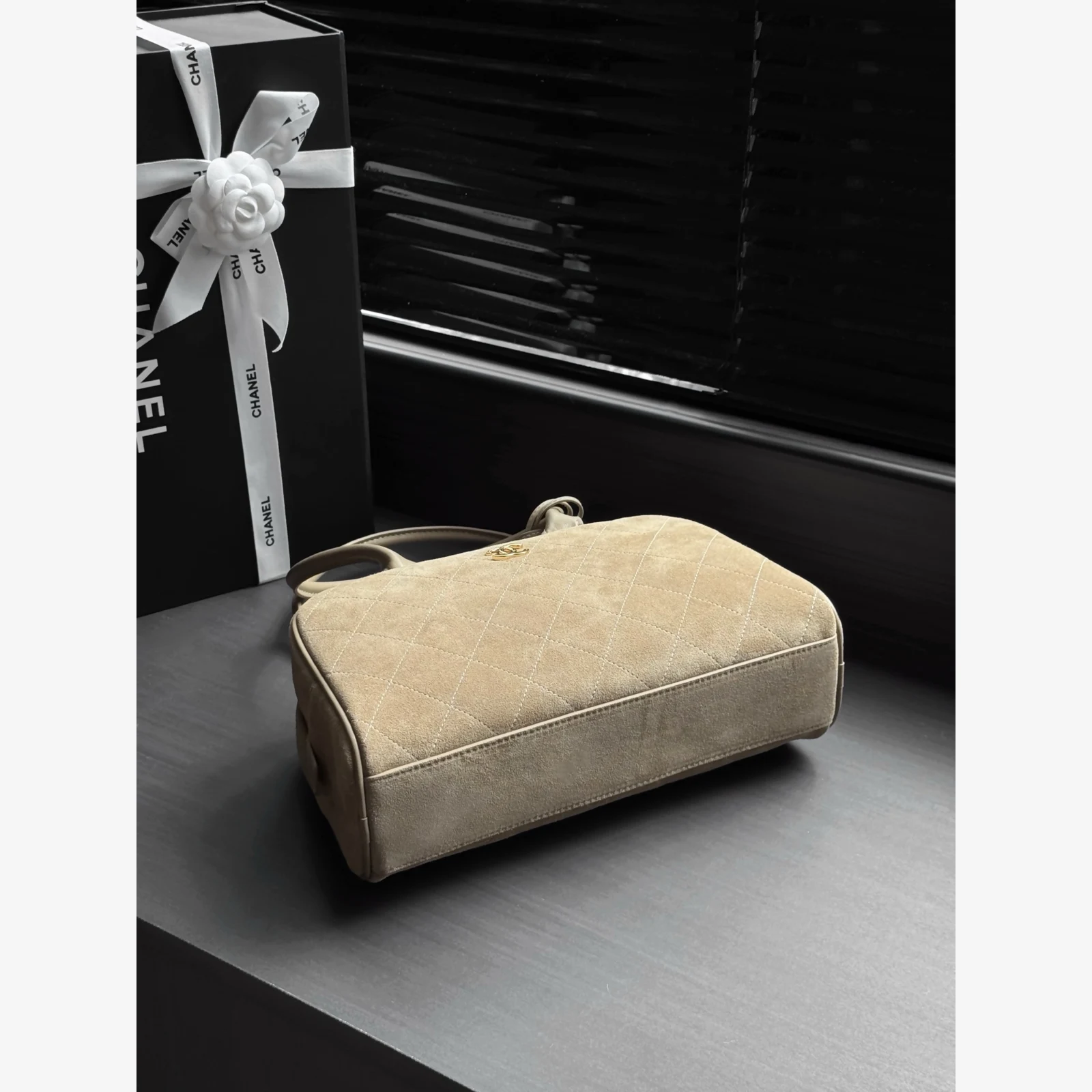 Chanel Large Bowling Bag AS6580 · Suede Calfskin Dark Beige · Suede Calfskin · Gold-Tone Metal