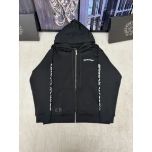 Chrome Hearts Scroll Logo Zip Up Hoodie Black