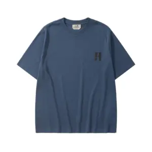 Hermès H'Cheval T-Shirt with Leather Detail Marine full view