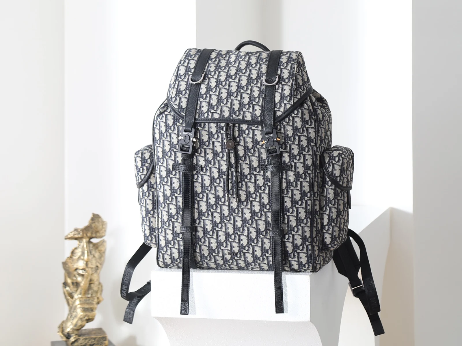 Dior Hit the Road Backpack with Flap Beige and Black Dior Oblique · 1ESBA205YKY_H27E