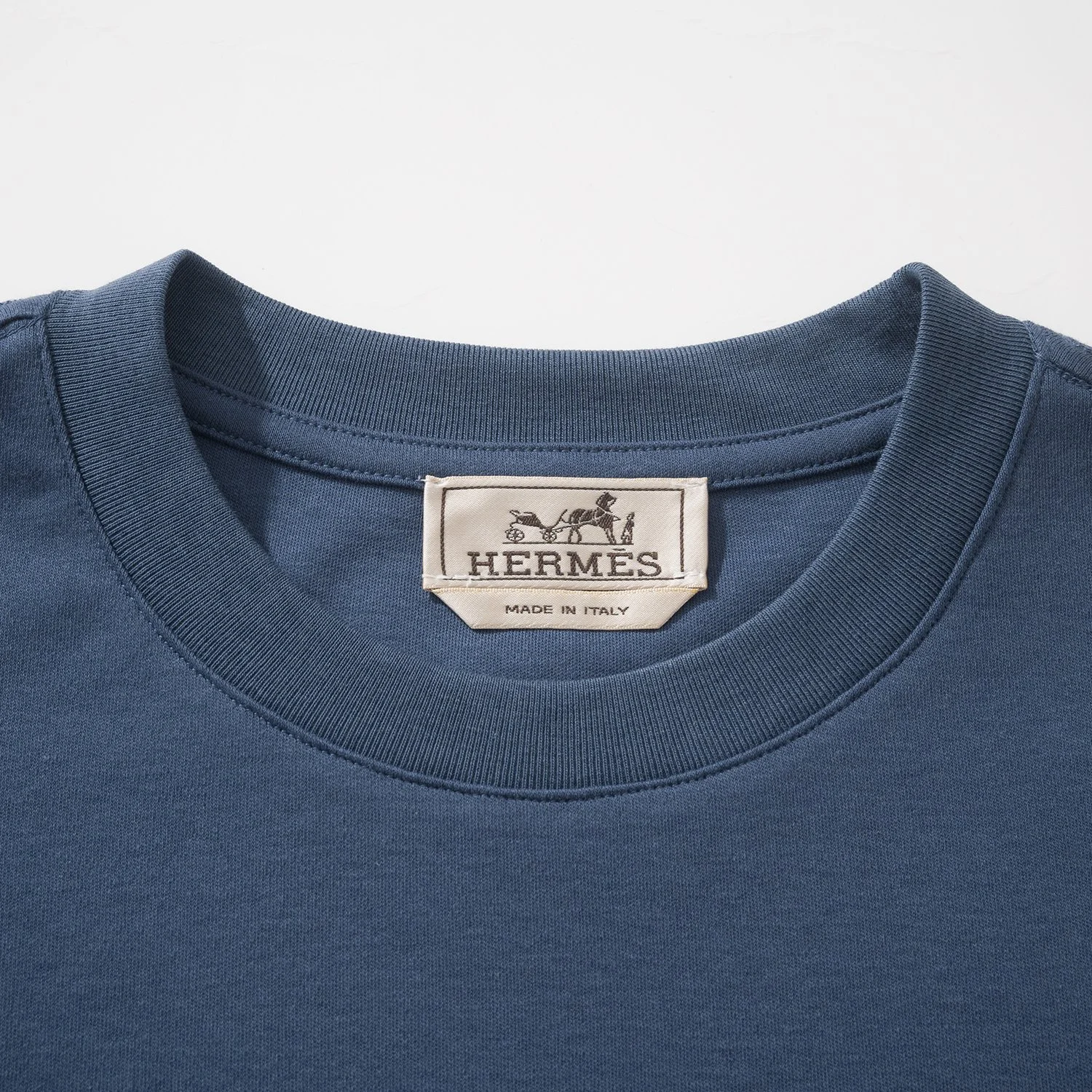 Hermès H'Cheval T-Shirt with Leather Detail Marine
