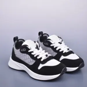 Dior B25 Runner Sneaker Black Suede, White Mesh and Black Oblique Canvas