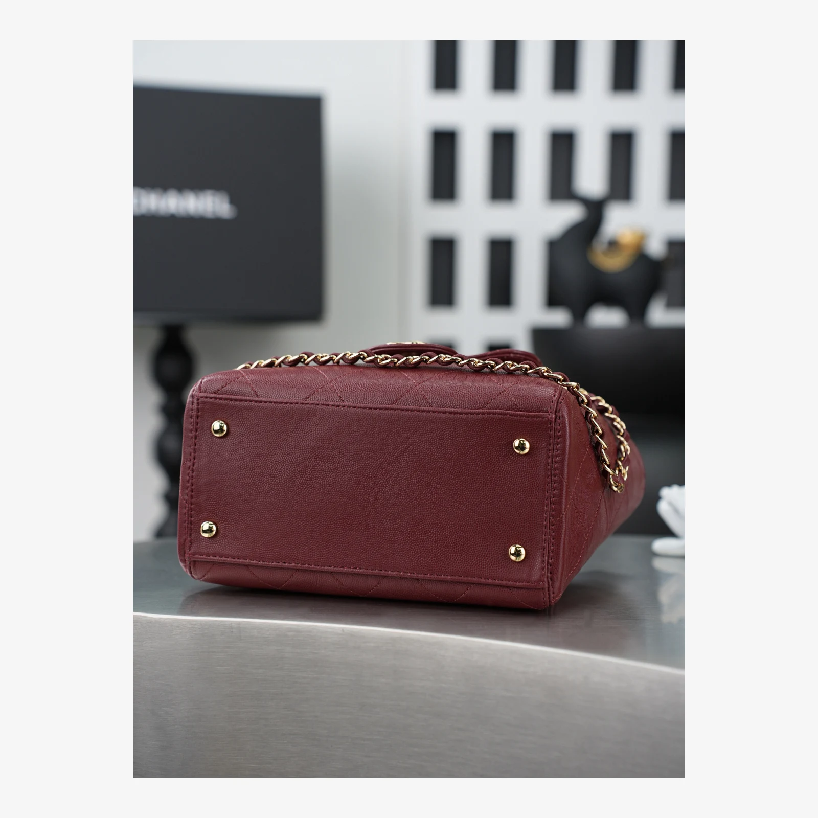 Chanel Small Shopping Bag AS6025 · Dark Burgundy Dark Burgundy · Grained Calfskin · Gold-Tone Metal