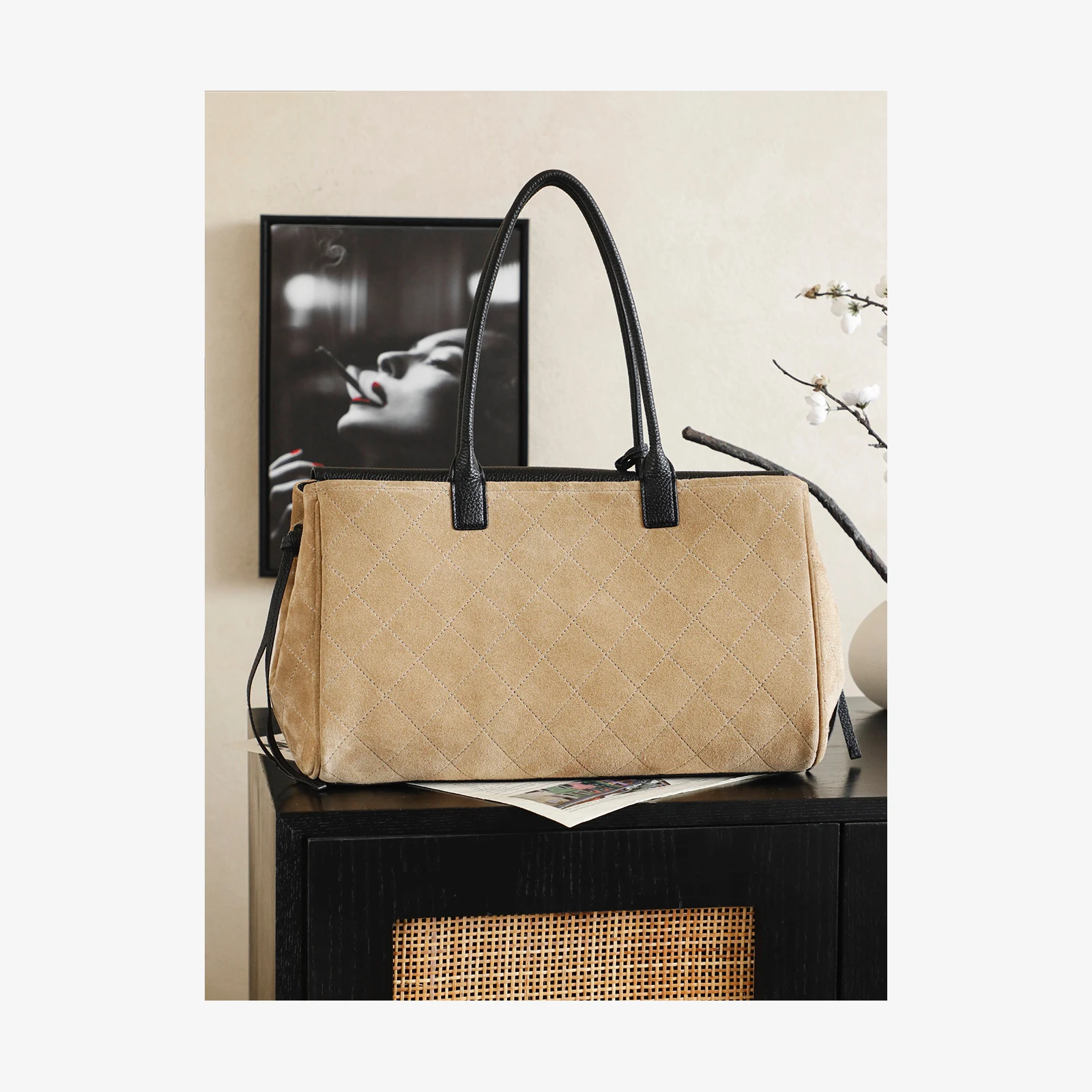 Chanel Shopping Bag AS6428 · Dark Beige & Black Suede Dark Beige & Black · Suede Calfskin & Grained Calfskin · Gold-Tone Metal