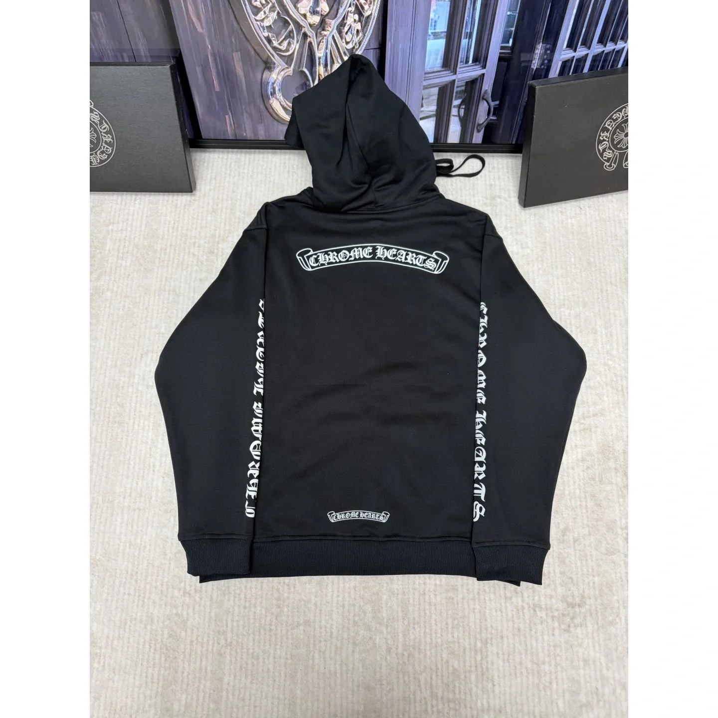 Chrome Hearts Scroll Logo Zip Up Hoodie Black