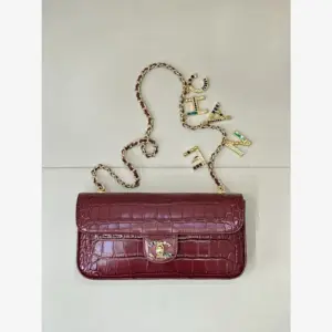 Chanel Small Flap Bag AS6340 · Dark Burgundy Crocodile-Embossed Calfskin Dark Burgundy · Crocodile-Embossed Calfskin · Gold-Tone Metal