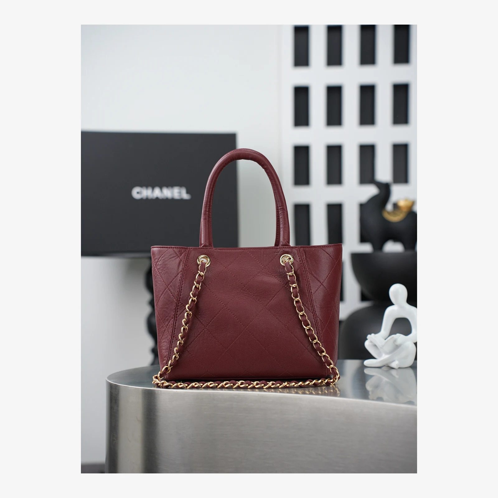 Chanel Small Shopping Bag AS6025 · Dark Burgundy Dark Burgundy · Grained Calfskin · Gold-Tone Metal