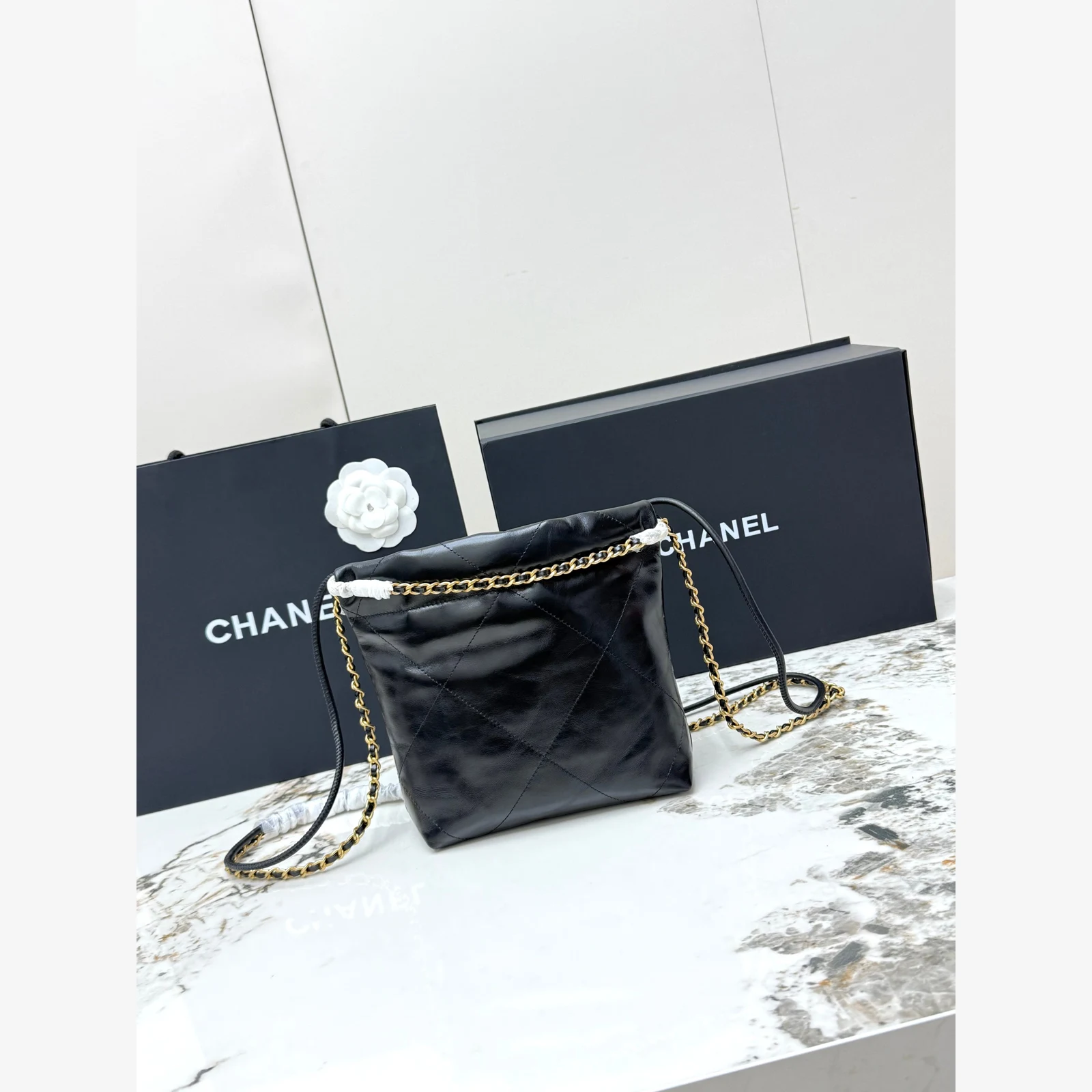 Chanel 22 Mini Handbag · Black Shiny Calfskin Black · Shiny Calfskin · Gold-Tone Metal