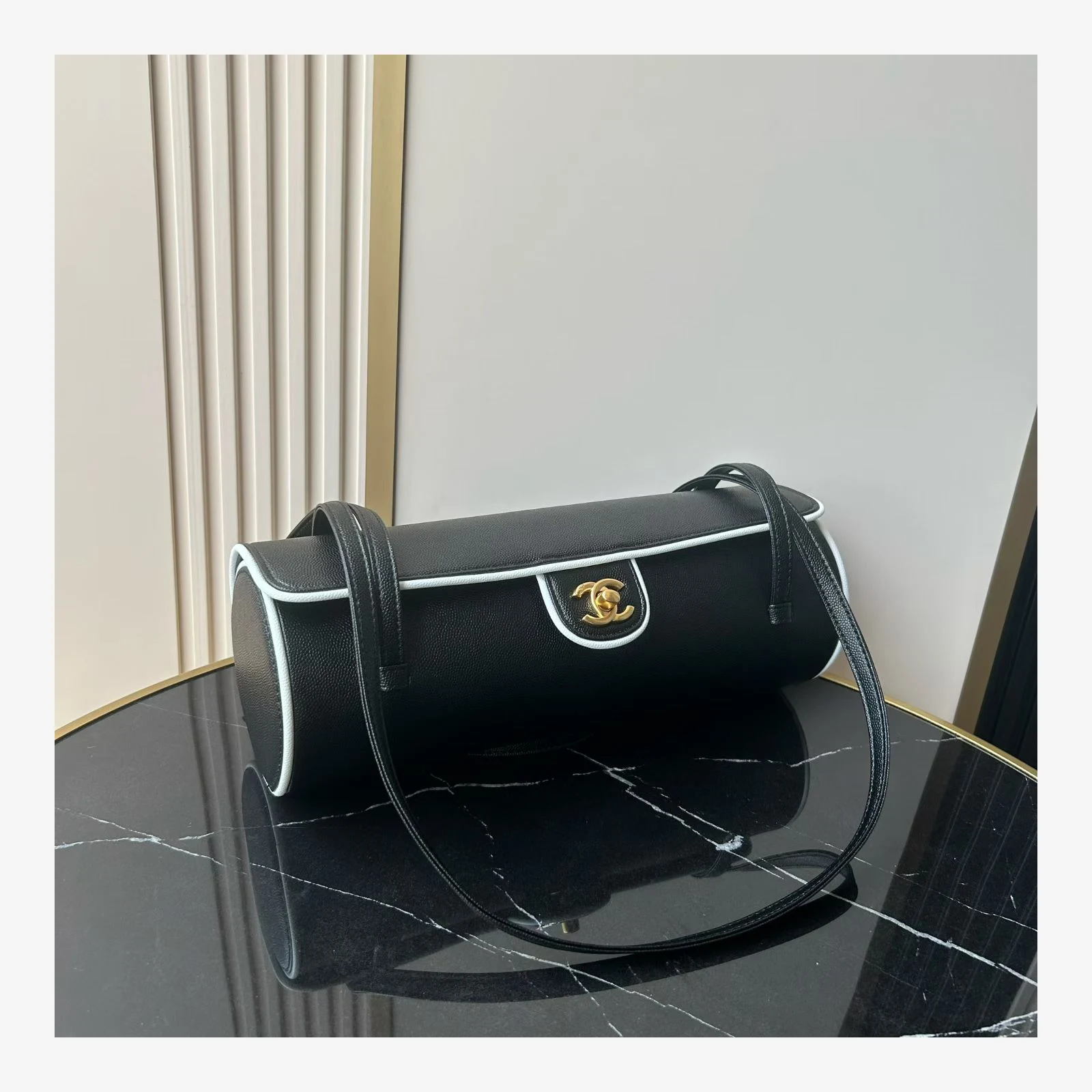 Chanel Large Bowling Bag AS6181 · Black & White Grained Calfskin Black & White · Grained Calfskin & Lambskin