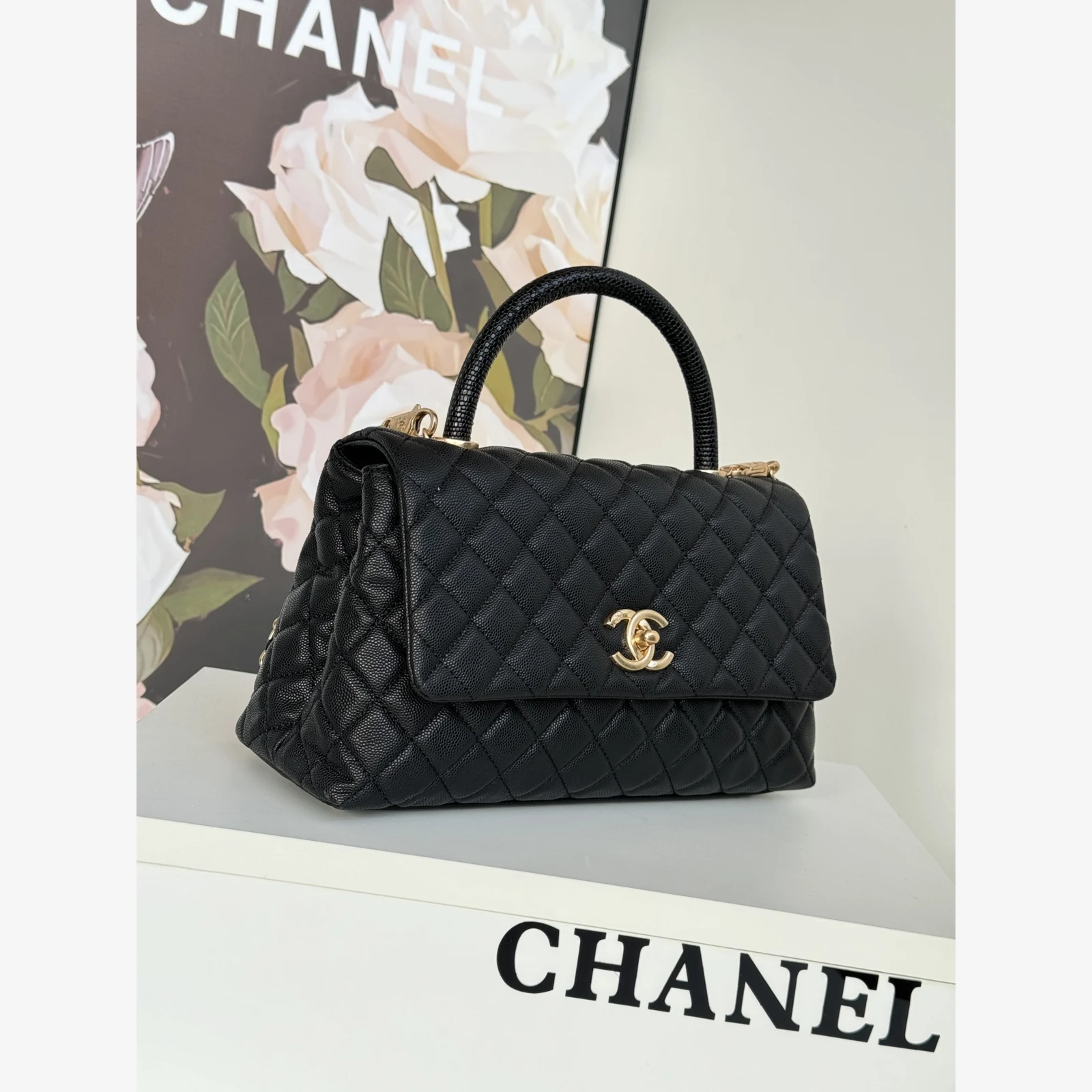 Chanel Large Flap Bag with Top Handle A92991 · Black Grained Calfskin — image 3