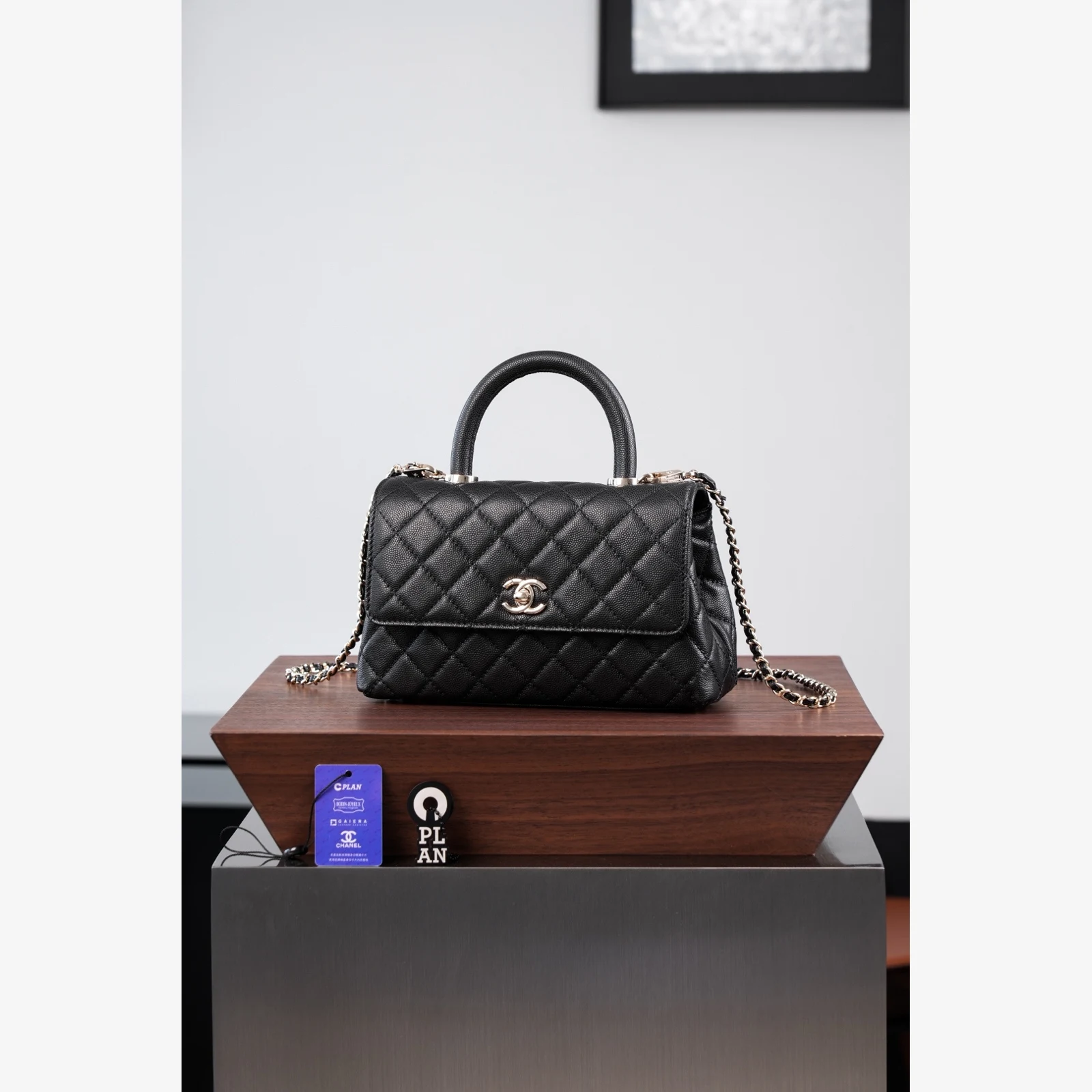 Chanel Flap Bag with Top Handle A92990 · Black Grained Calfskin — image 7