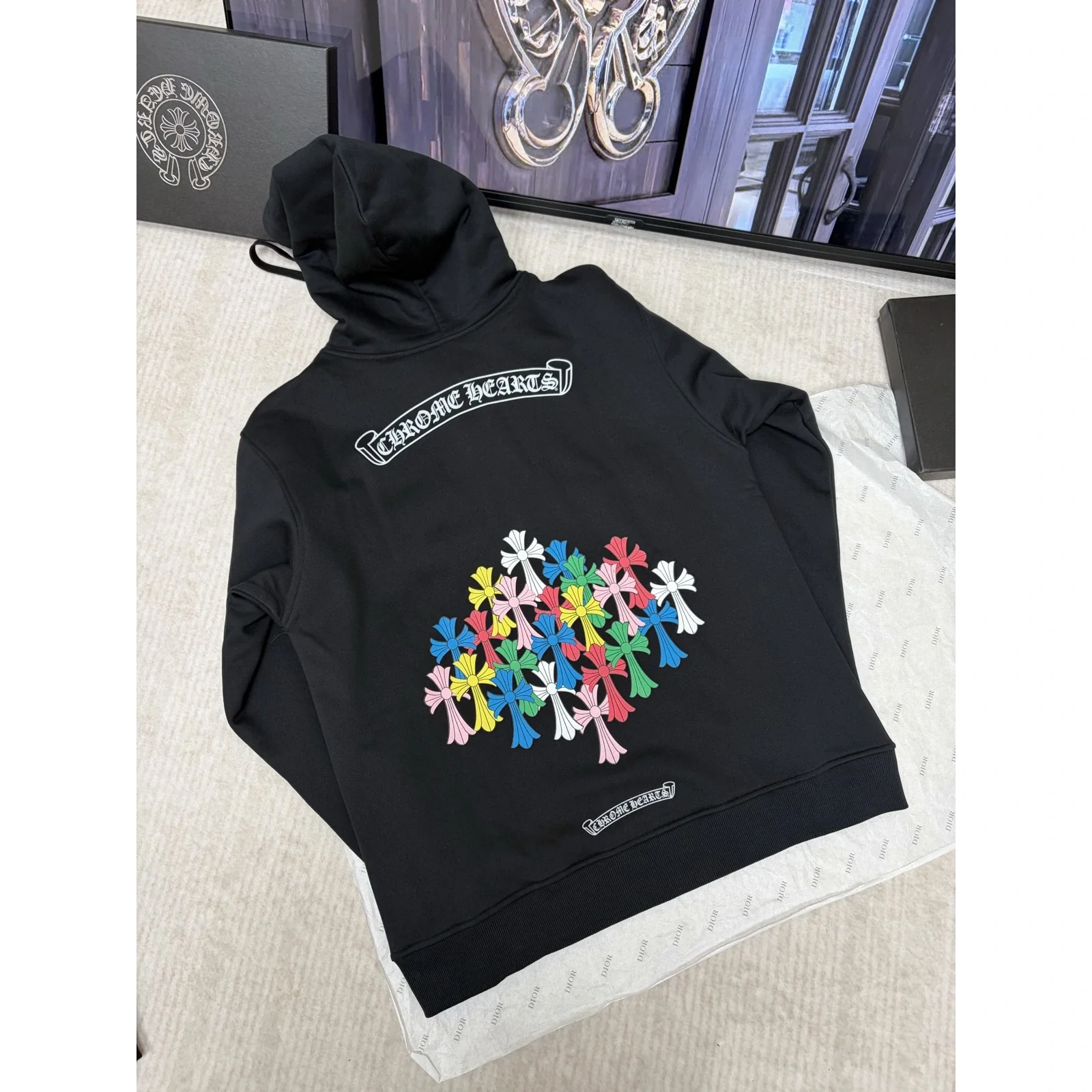 Chrome Hearts Multicolor Cross Zip Up Hoodie Black / Multicolor
