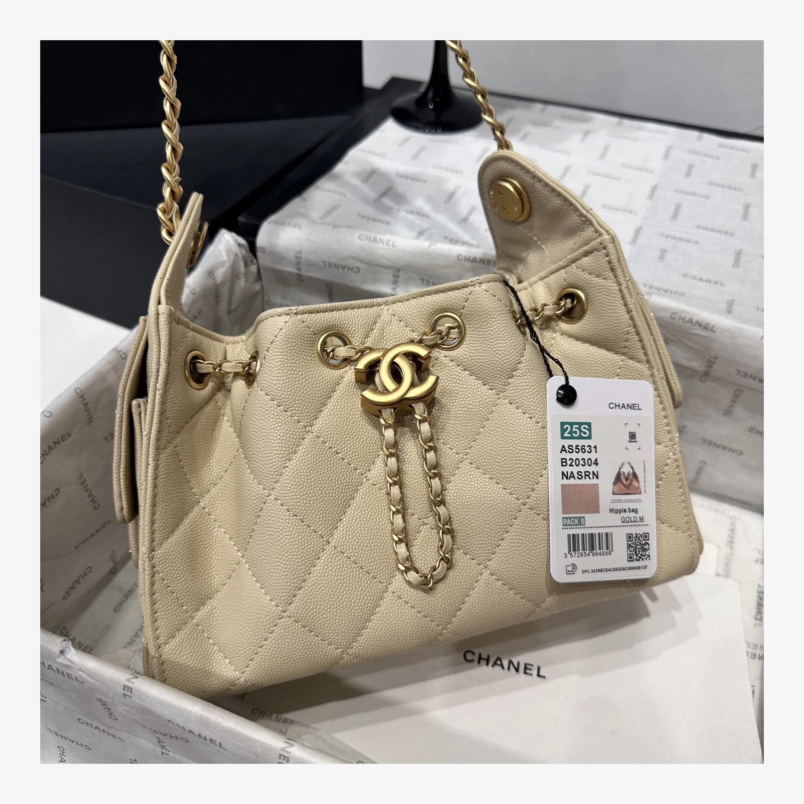 Chanel 25 Mini Handbag AS5631 · Grained Calfskin Beige · Grained Calfskin · Gold-Tone Metal