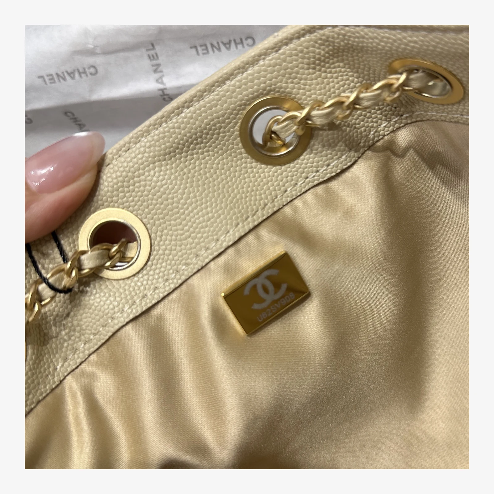 Chanel 25 Mini Handbag AS5631 · Grained Calfskin Beige · Grained Calfskin · Gold-Tone Metal