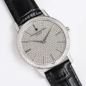Vacheron Constantin Patrimony Traditionnelle Jewellery 81579 Watch Diamond-paved dial white gold case black leather · 81579/000G-9274