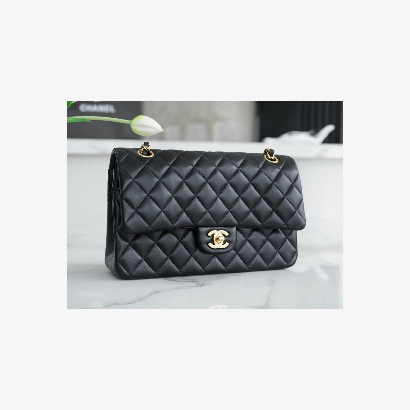 Chanel Classic 11.12 Handbag A01112 · Black Lambskin — image 2