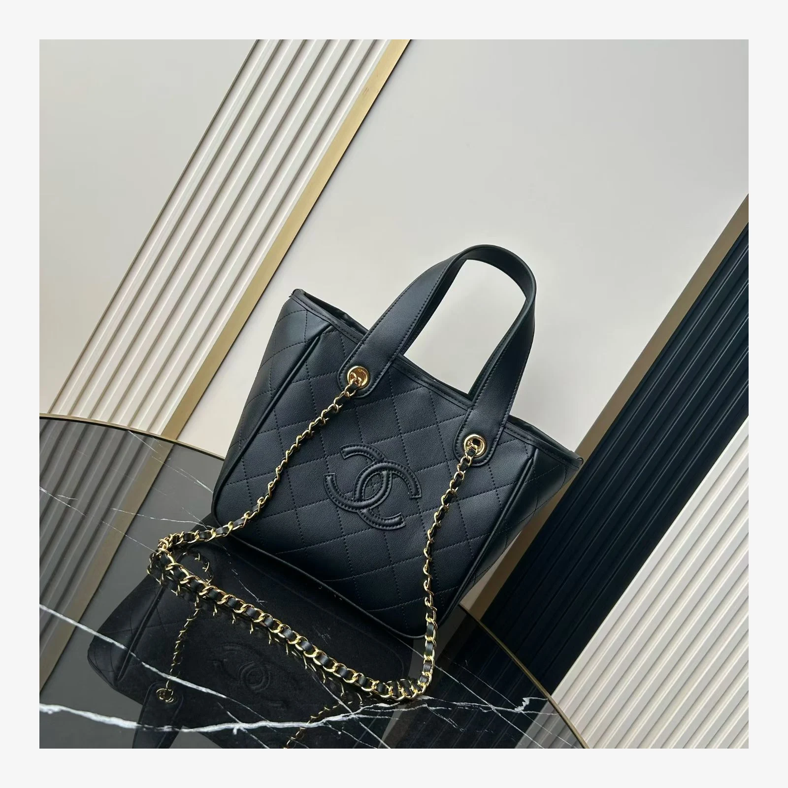 Chanel Mini Shopping Bag AS6199 · Black Calfskin Black · Calfskin · Gold-Tone Metal