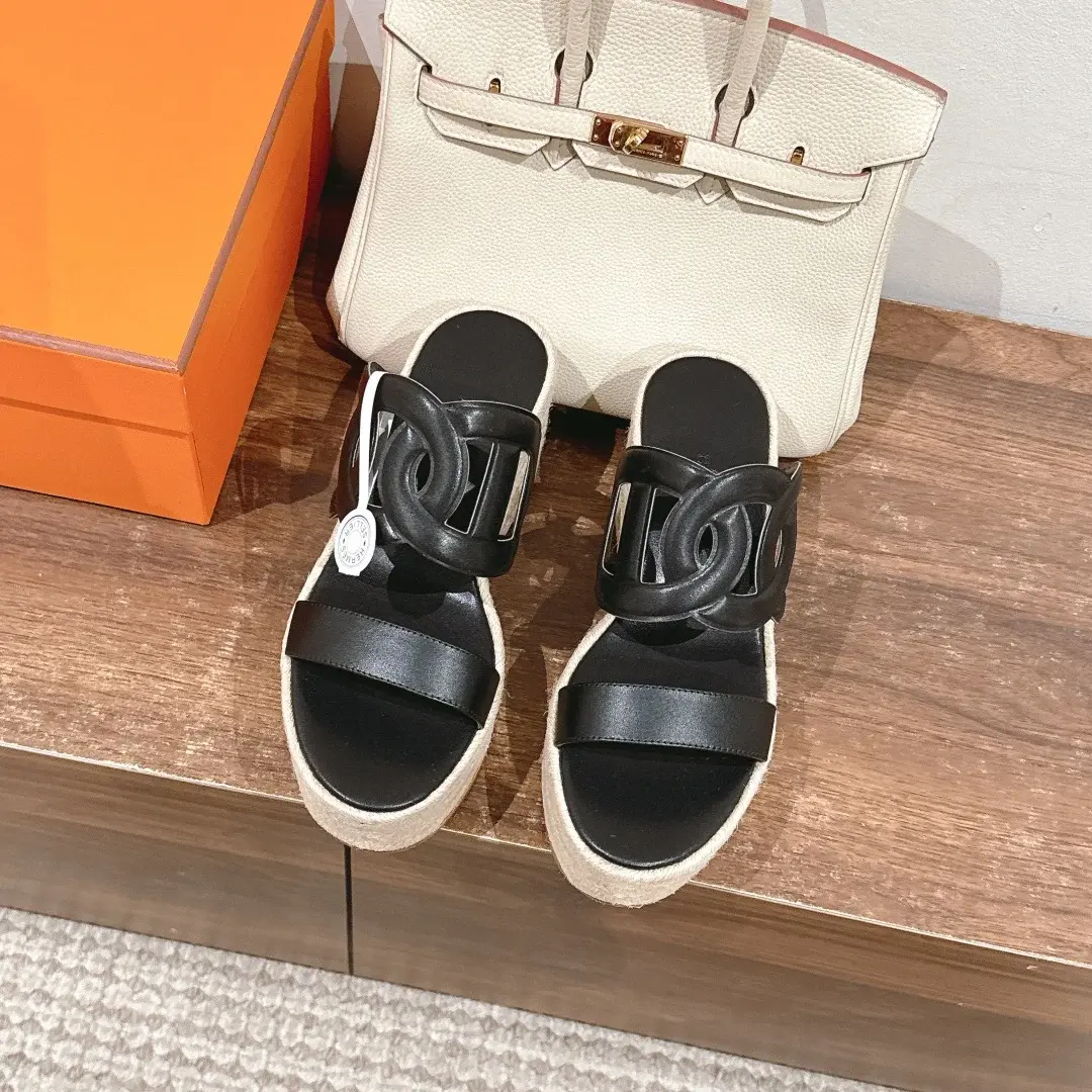 Hermès Ithea 30 Espadrille Noir full view