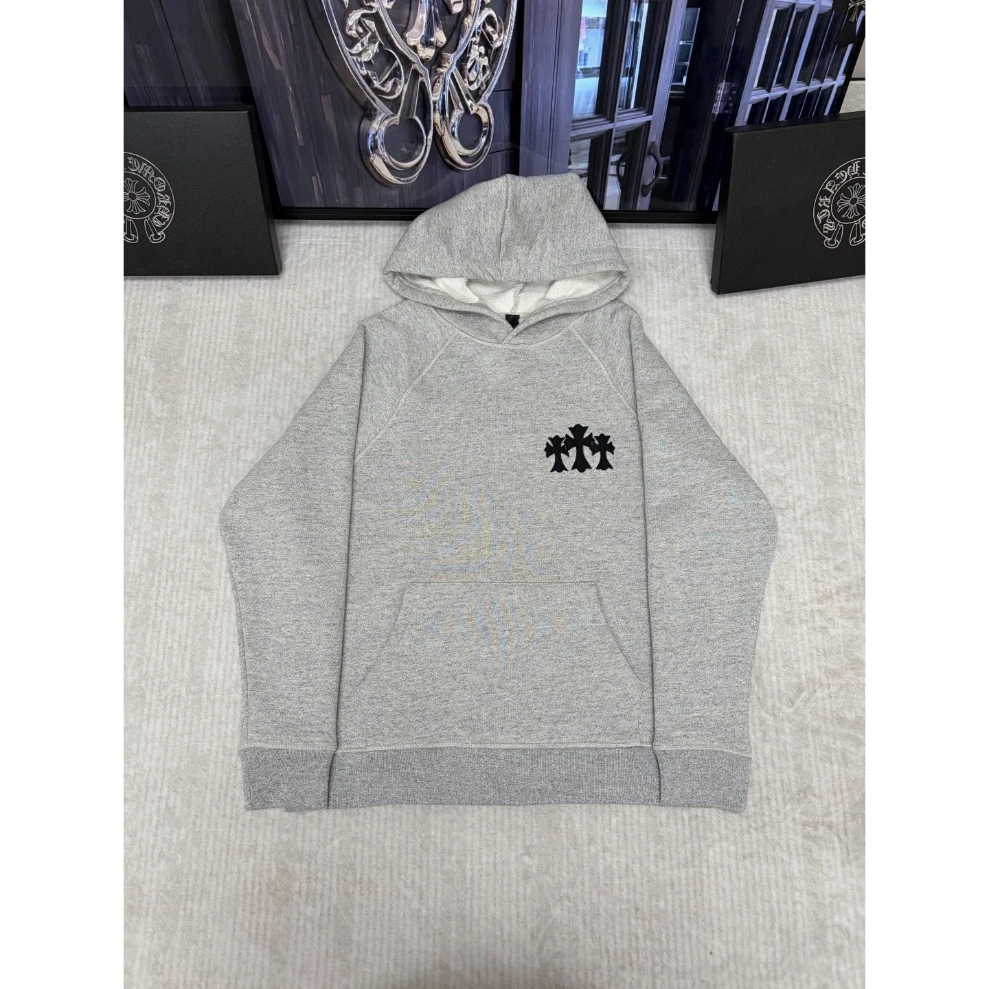 Chrome Hearts Triple Cross Pullover Hoodie Heather Grey