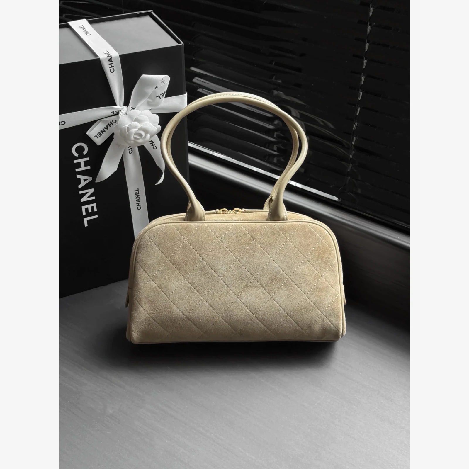 Chanel Large Bowling Bag AS6580 · Suede Calfskin Dark Beige · Suede Calfskin · Gold-Tone Metal