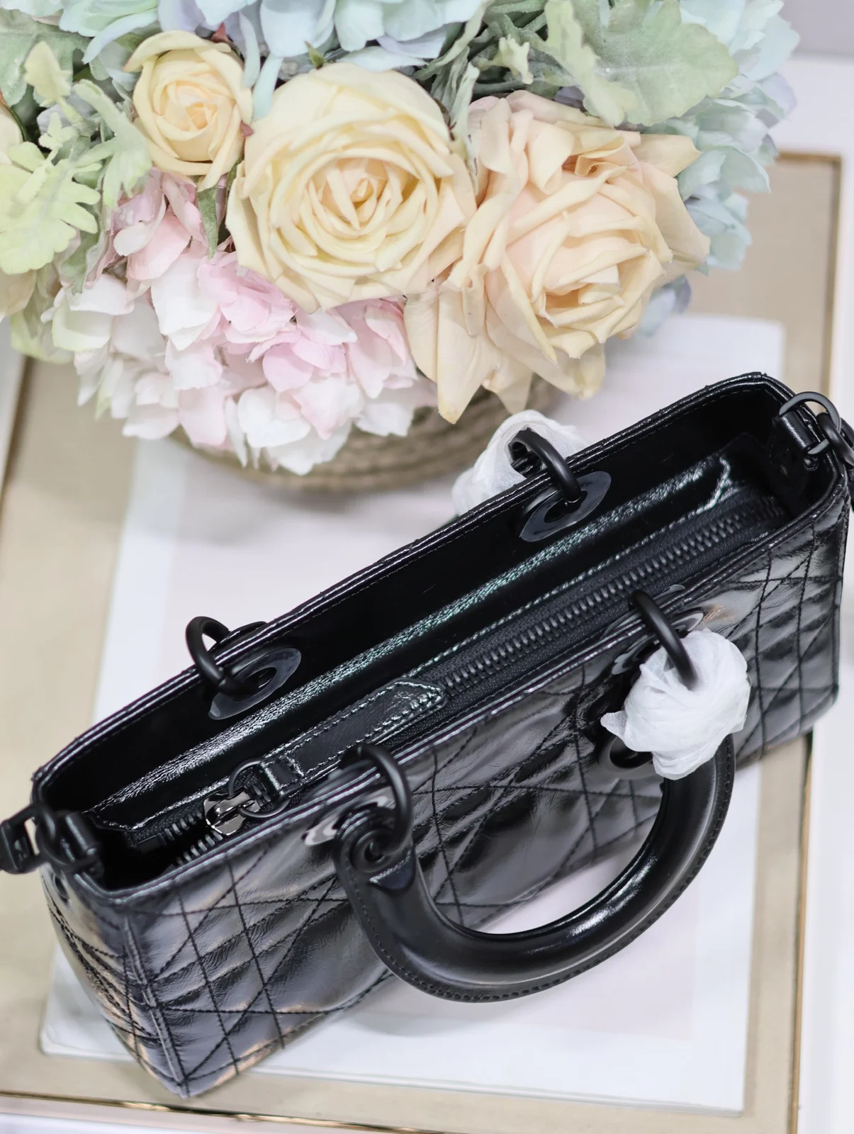 Small Lady D-Sire My ABCDior Bag Black Macrocannage Crinkled Calfskin · M1150SNIO_M900