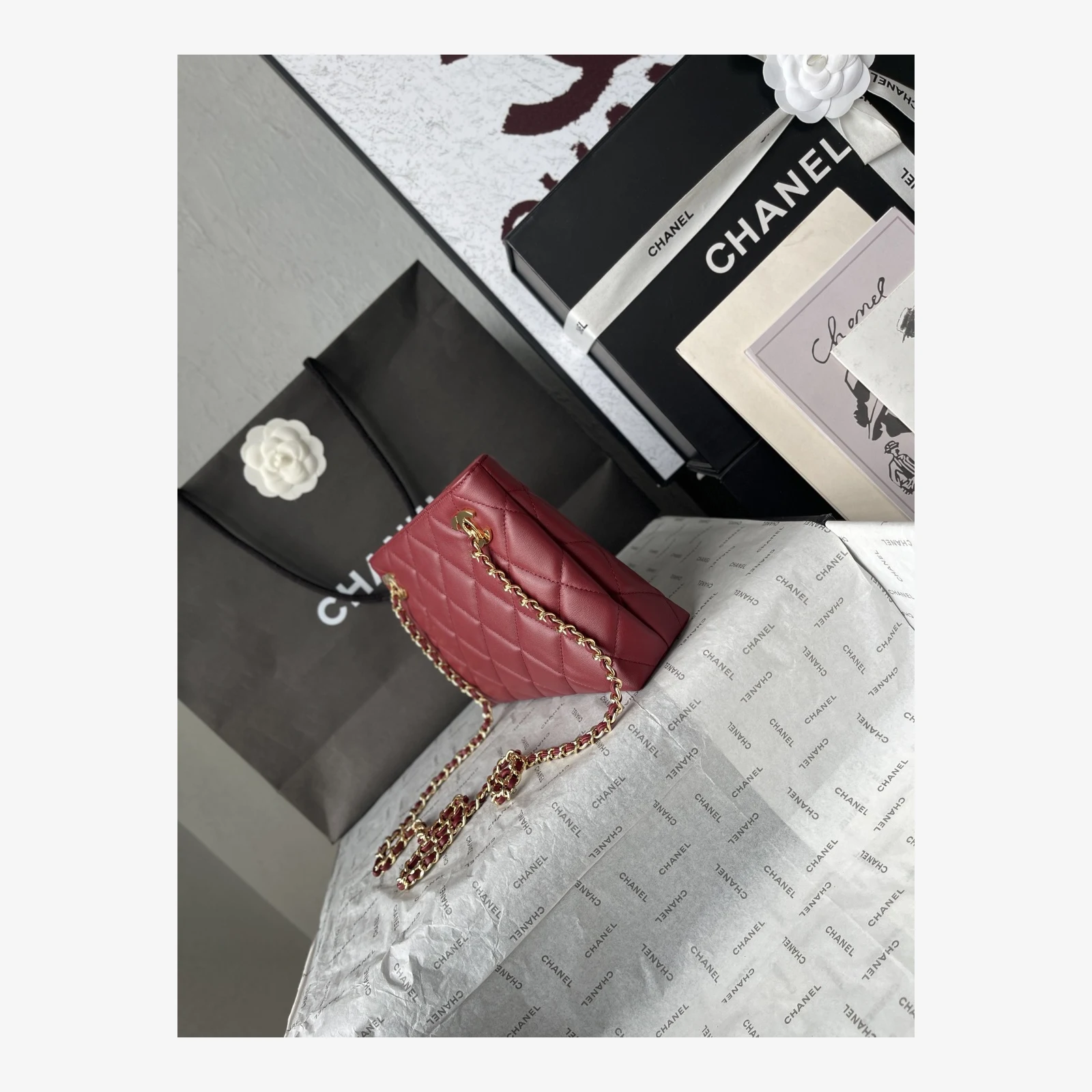 Chanel Mini Shopping Bag AS6248 · Lambskin Dark Burgundy · Lambskin · Gold-Tone Metal