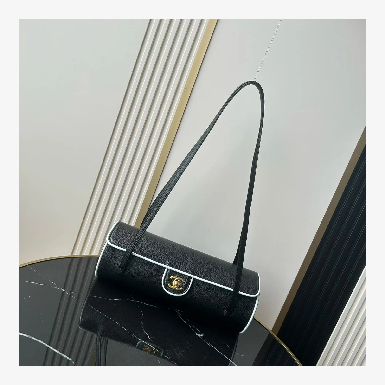 Chanel Large Bowling Bag AS6181 · Black & White Grained Calfskin Black & White · Grained Calfskin & Lambskin