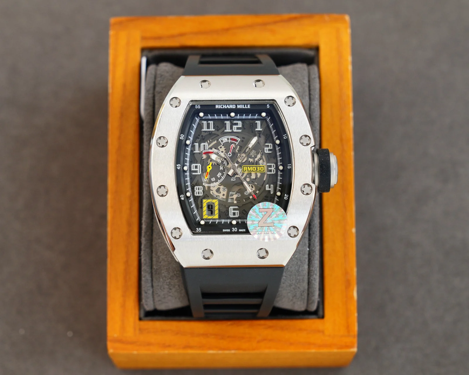 Richard Mille RM 030 — Silver tone case / Black strap — image 1