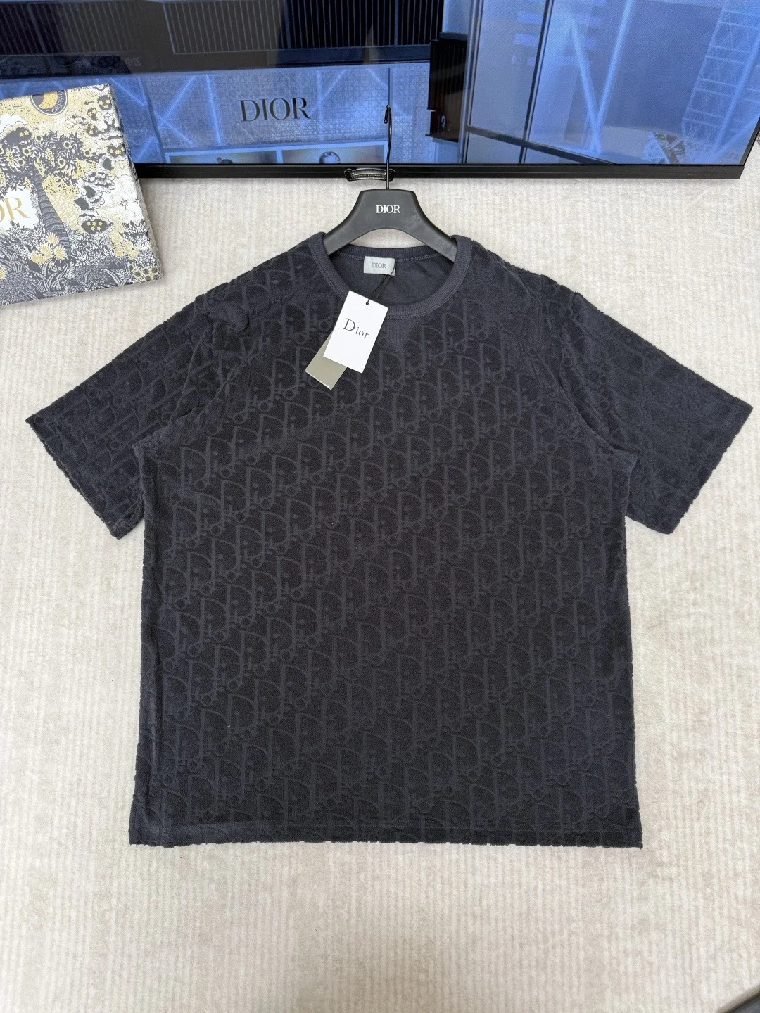 Dior Oblique Relaxed-Fit T-Shirt Black Terry Cotton Jacquard