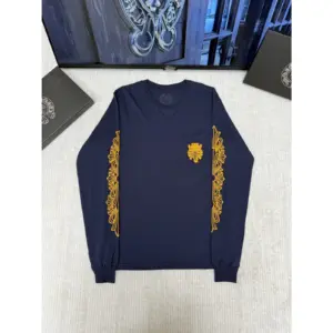 Chrome Hearts Vine Dagger Long Sleeve Tee Navy / Gold