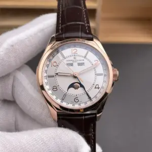 Vacheron Constantin Fiftysix Complete Calendar 4000E Watch Silver dial pink gold case brown leather · 4000E/000R-B438